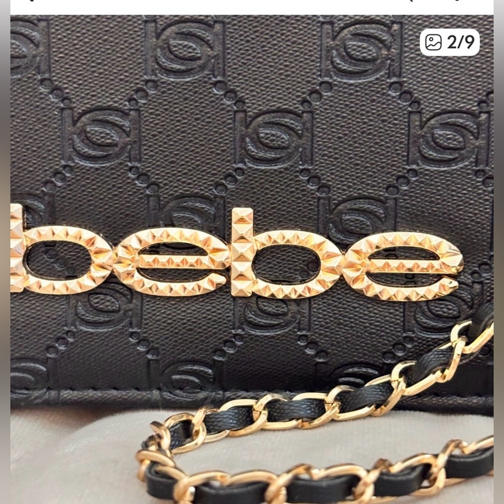 bebe Black Quilted Logo Crossbody with Gold Chain Strap - Picture 2 of 4